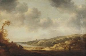 A River Landscape With Travellers On A Path by Francois Van Knibbergen