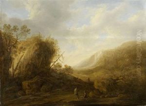 Bergige Landschaft Mit Wanderern by Francois Van Knibbergen