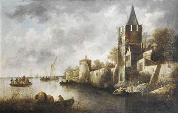Vue D'un Village Fortifie Au Bord D'une Riviere - view 1