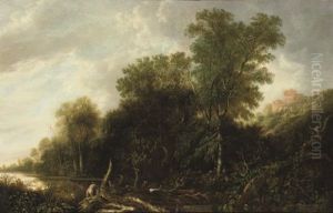 A Wooded Landscape With Nymphs Bathing In A River by Francois Van Knibbergen
