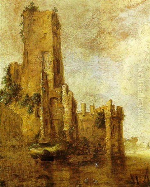 A River Landscape With A Figure In A Boat Before A Ruined Tower - view 1