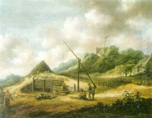A Dune Landscape With Huts, A Draw-well And A Wooden Cistern