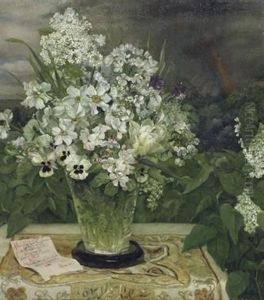 Still Life With Flowers In An Etched Glass Vase by Frieda Kniep