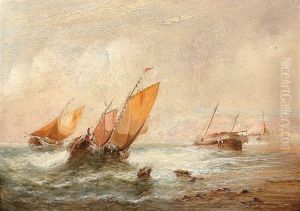 Fischerboote Bei Aufkommendem Sturm Vor Der Kuste by Charles Parsons Knight