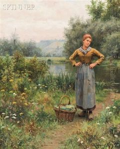 Girl In Landscape by Daniel Ridgway Knight