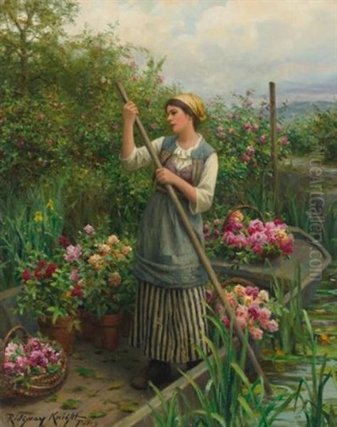 Gathering Flowers Along The River by Daniel Ridgway Knight
