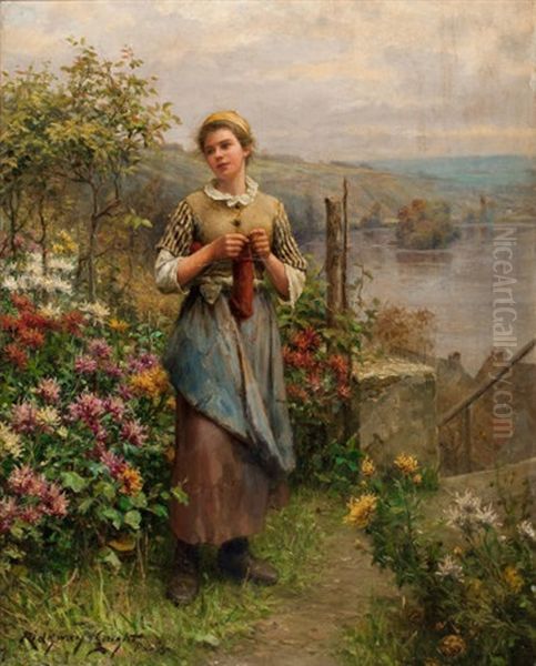 Young Woman Knitting - view 1