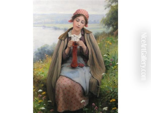 Girl Knitting - view 1