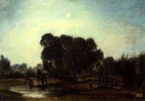 Pastoral Scene With Figures And Horses by John William Buxton Knight