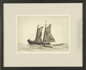 Marine View With Three Small Vessels by Reynolds Beal