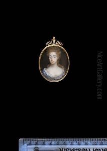 Helen, 3rd Countess Of Strathmore, Wearing Blue Dress With White Underslip, Her Curled Light Brown Hair Falling Over Her Shoulders. Helen, 3rd Countess Of Strathmore, Wearing Blue Dress With White Underslip, Her Curled Light Brown Hair Falling Over Her Shoulders.