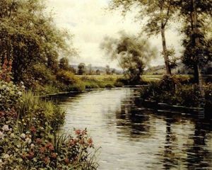 Flowers In Bloom By A River by Louis Aston Knight