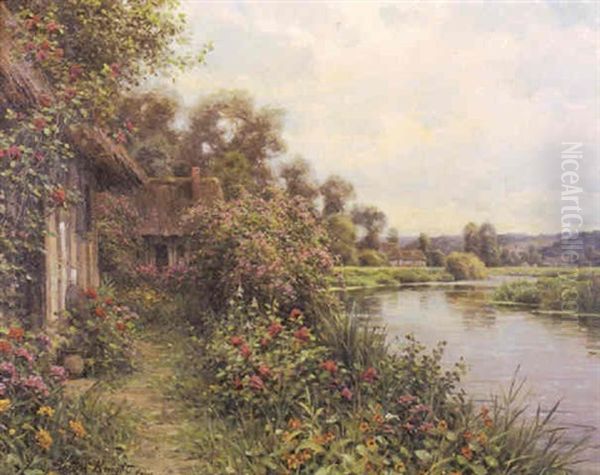 River Landscape With Cottages And Floral Garden - view 1