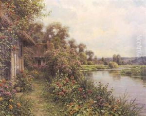 River Landscape With Cottages And Floral Garden