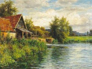 English Cottage By The Lake by Louis Aston Knight