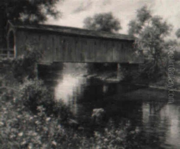 Covered Bridge Over A River In Springtime - view 1