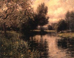 River Landscape With Apple Blossoms