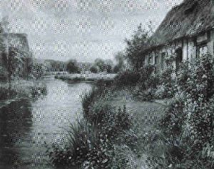 Cottages Near A Flowering Riverbank Cottages Near A Flowering Riverbank