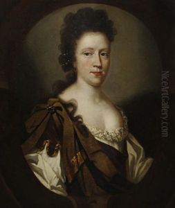 Portrait Of A Lady, Half-length, In A White Costume And Brown Sash, With A Painted Stone Cartouche