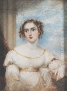Miss Mary Ann Bates Seated Before A Column, Wearing Decollete White Dress With Gold Trim And Matching Waistband, Sleeves Held With Pearl And Ruby Armlets by Mary Anne Knight