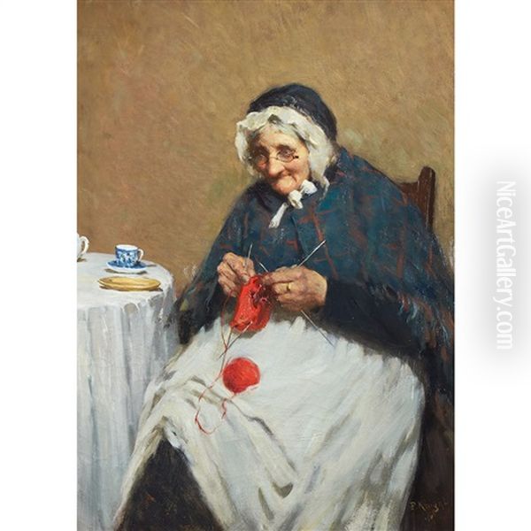 An Old Grandmother Knitting - view 1