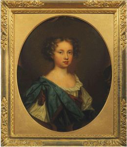 Portrait Of A Girl, Bust-length, In A White Chemise And Blue Mantle