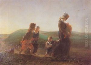 Jeune Mere Et Ses Enfants En Bord De Mer