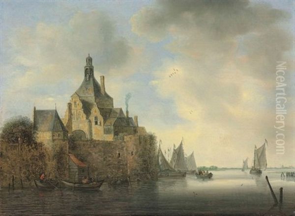 A Seascape With Boats By A Fortified Village - view 1