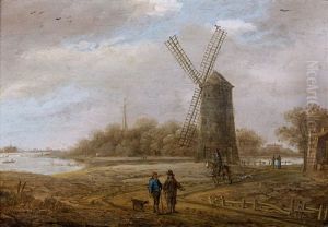 Paysage Au Moulin Avec Des Promeneurs