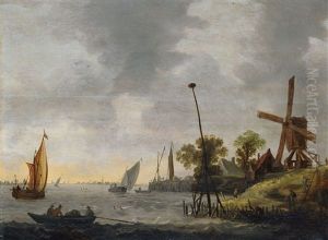 Flusslandschaft Mit Windmuhle