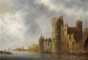 Flusslandschaft Mit Einem Kastell Und Einem Fischerboot by Wouter Knijff