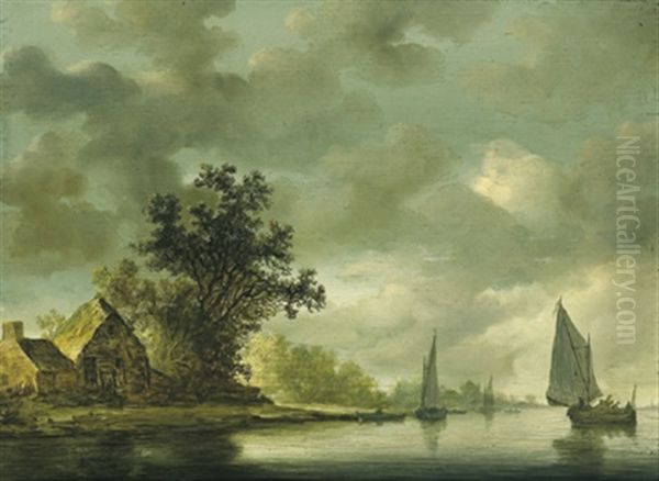 Flusslandschaft Mit Segelbooten Und Einem Bauernhaus - view 1