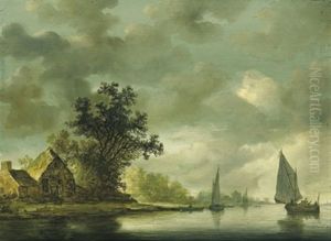 Flusslandschaft Mit Segelbooten Und Einem Bauernhaus by Wouter Knijff
