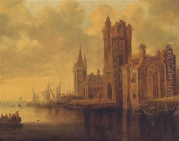 River Landscape With Buildings - view 1