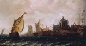 Schiffe Vor Der Kuste Von Dordrecht by Wouter Knijff