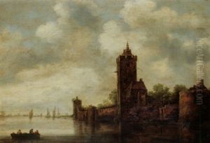 A River Landscape With A Castle And Fishermen