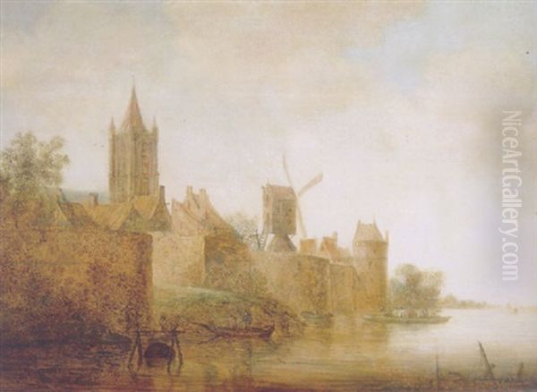 A View Of Delft From The River Schie, With The Oude Kerk, The Steckmeulen And The Bagyntoren - view 1
