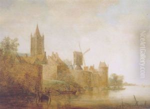 A View Of Delft From The River Schie, With The Oude Kerk, The Steckmeulen And The Bagyntoren