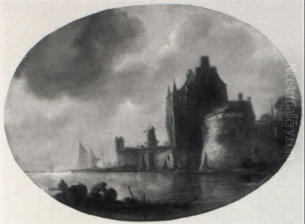 Fortified Town By A River With Fishermen On The Bank - view 1