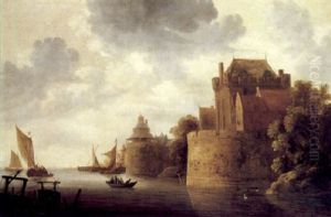 River Landscape With Boats Beneath A Castle River Landscape With Boats Beneath A Castle