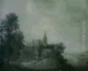 Landscape With A Village Beside A River by Wouter Knijff