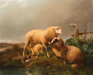 Family Of Sheep In Spring by August Knip