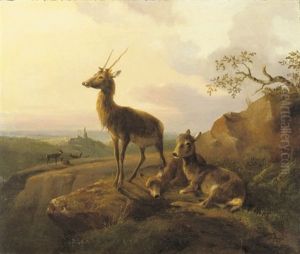A Deer Overlooking A Valley At Dusk by August Knip