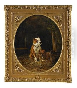 Stallinterior Med Tva Hundar by August Knip