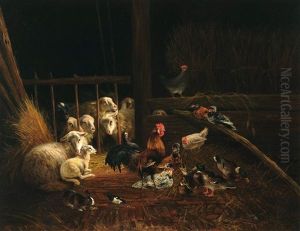 Schapenstal Met Hoenders by August Knip