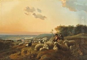 A Shepherd With His Flock In An Extensive Landscape