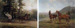 Carriage With Two Horses (+ Study Of Two Horses, 1860; 2 Works) by August Knip