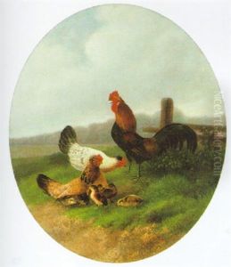 Hahn Mit Seinen Hennen by August Knip