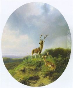 Hertenfamilie In Een Landschap Hertenfamilie In Een Landschap