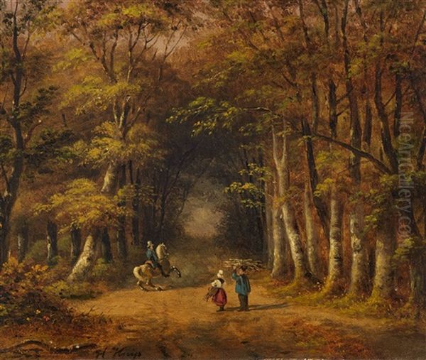 Forest Path With Riders And Peasants Gathering Firewood - view 1